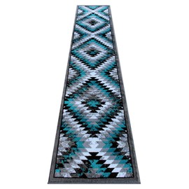 Masada Rugs, Stephanie Collection Area Rug Southwest Native American Distressed Design 1106 Turquoise Grey White Black (2 Feet 4 Inch X 11 Feet) Runner