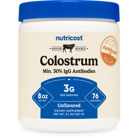 Nutricost Colostrum Powder 8 oz, Lactoferrin and Minimum 30% Immunoglobulins (IgG), from Bovine Colostrum, 3g Per Serving, 76 Servings
