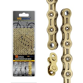 VG SPORTS 6/7/8/9/10/11 Speed Bike Chains,Half Hollow/Full Hollow Lightweight Bicycle Chains for Road Bike/MTB/BMX,Silver/Gold/Titanium/Rainbow 116 Links with Missing Link