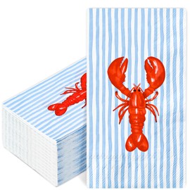 AnyDesign 40 Pcs Crawfish Guest Napkins Summer Crayfish Stripe Paper Napkins Blue Red Lobster Disposable Bathroom Hand Towels for Sea Food Boil Party Dinner Table Supplies