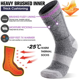 MOGGEI Heated Thermal Socks for Women Men Warm Winter Thick Insulated Ski Boot Gift Socks Stocking Stuffers for Women 3 Pairs(Purple Grey,M)