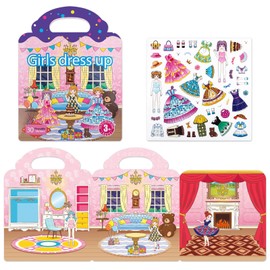 Reusable Stickers for Girls, 30 Pieces, Waterproof 3D Sticker Book for Toddlers from 3 Years, Travel Toy, Educational Learning Gifts, Birthday, Christmas Gift, Costume Change for Girls