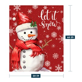 Neatee Living Christmas Throw Blanket Red Christmas Snowflake Snowman Blanket Xmas Winter Blanket for Couch Sofa Bed Soft Lightweight Plush Fuzzy Fleece Blankets and Throws 50x60