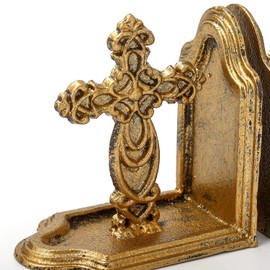 Jemeni Cast Iron Cross Bookends, Set of 2 Catholic Book Ends, Antique Gold Finish…