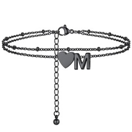 PROSTEEL Womens Heart Anklets Black Ankle Chain Cute Letter M Foot Jewelry Anklet with Initials