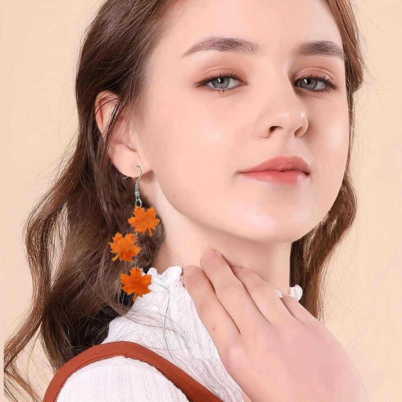 GBAHFY Acrylic Autumn Maple Leaf Earrings with Water Pattern Design