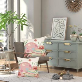 Fukeen Easter Pillow Covers 20x20 Inch Set of 2 Cute Egg Floral Easter Farmhouse Decorations Throw Pillow Cover Spring Pink Flower Butterfly Decorative Cushion Case for Sofa Couch