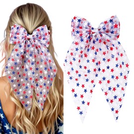 Red White and Blue Star Bow Hair Clips for Women Large 4th of July Bows Clip 250th Independence Memorial Veteran Day Barrettes American USA Flag Hairpins Patriotic Hair Accessories for Parade 1Pcs