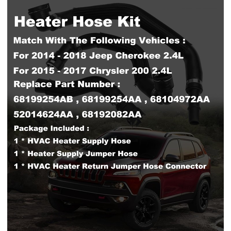 FASTCHE Heater Hose Kit Compatible with 2014-2018 Jeep Cherokee 2.4L,2015-2017
