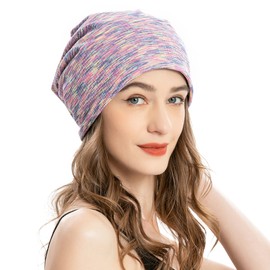 ZLYC Summer Women's Men's Long Slouch Beanie Lightweight Soft Jersey Hat, Patterned Purple