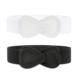 WERFORU Women's Wide Elastic Belt Women Stretchy Waist Belt Fashion Cinch for Dresses, Black + white