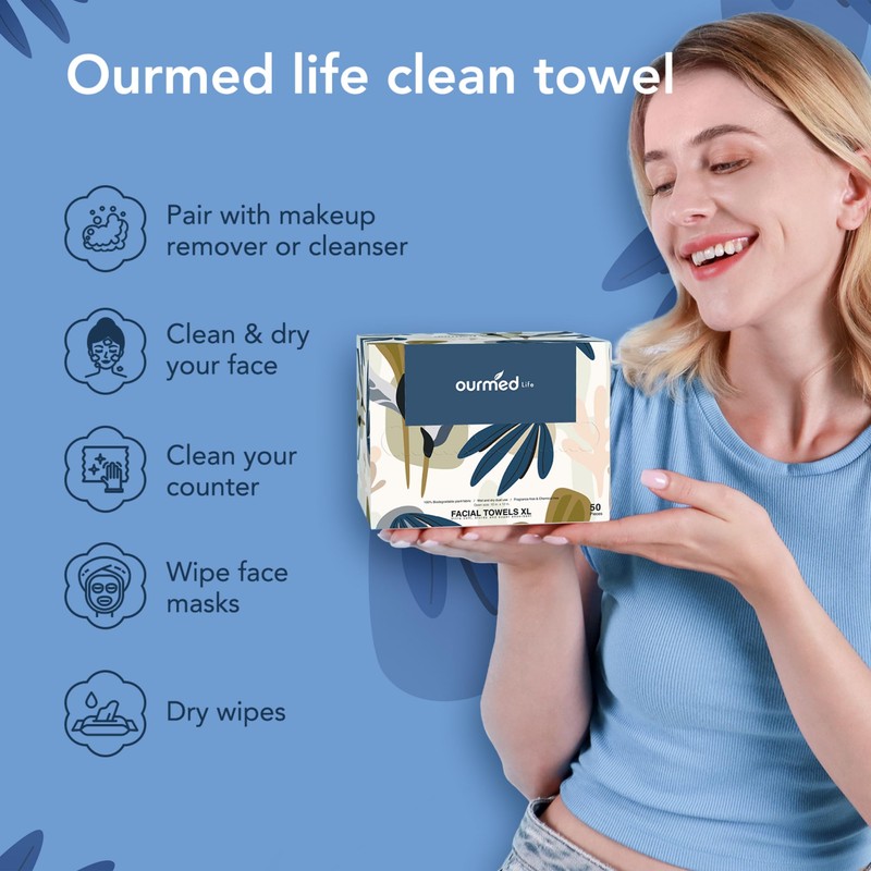 Ourmed Life Disposable Face Towel | 100 Count Lint-Free Biodegradable