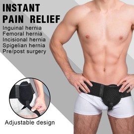 VURYAPI Inguinal Hernia Belt for Men and Women, Hernia Single Sided Professional Inguinal Hernia Belt, Left or Right Side, Adjustable Waist Belt, Hernia Support Band (Black