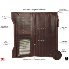 Mou Meraki Genuine Leather RFID Blocking Long Wallet – Vintage Bifold for Men