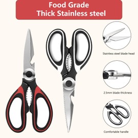 2Pcs Kitchen Scissors with Peeler - Heavy Duty Stainless Steel, Multipurpose Ultra Sharp Food Kitchen Shears for Meat, Poultry, Vegetables, Fruits, Herbs, Pizza - Ergonomic Grip, Dishwasher Safe