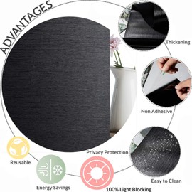 VELIMAX Total Blackout Window Film Silk Black Window Cover Decorative Window Privacy Film Removable Window Tint 100% Room Darkening Sun Blocking Non Adhesive for Daytime Sleep Nap 17.7in x 6.5ft