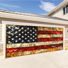 THISFIND 13×6 ft Flag Garage Door Banner with Eagle Rustic Weathered Polyurethane Door Mural, No Power Needed, Independence Day Indoor Outdoor Decor