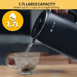 BOHOME Electric Kettle, 1.7L/1200W, Stainless Steel, Adjustable Temperature, Memory Function, Auto Shut-Off, Boil Dry Protection, SUS304