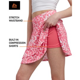 RBX Skorts for Girls - 4 Pack Pleated Athletic Tennis Skirts with Built-in Bike Shorts - Golf Outfits, School Uniform (7-16), Size 10-12, Strawberry/Black Dot