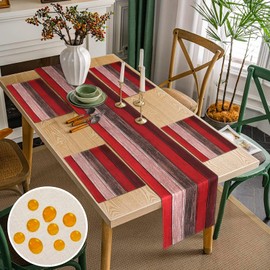 Modern Table Runner and Placemats Washable Set of 4 45 x 32 cm Red and Brown Wood Stripes Polyester Table Runner Summer Table Runner Washable Place Mats Set for Indoor and Outdoor Coffee Table 33 x