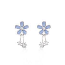 Blue Daisy Flower Small Stud Earrings 925 Sterling Silver Delicate Cubic Zirconia Crystal Dangle Drop Cartilage Earring Studs Post Hypoallergenic Jewelry Gifts for Women Girls Daughter