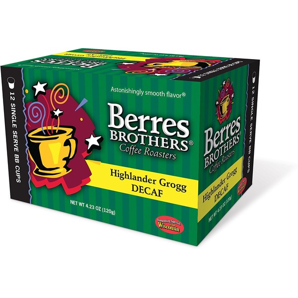 Berres Brothers Highlander Grogg Decaf Coffee, 12 Count Single Serve Pods Compatible with Keurig K Cups K Pods Coffee Makers, Flavored Coffee, Medium Roast, Gourmet Coffee, Decaffeinated, Roasted Coffee