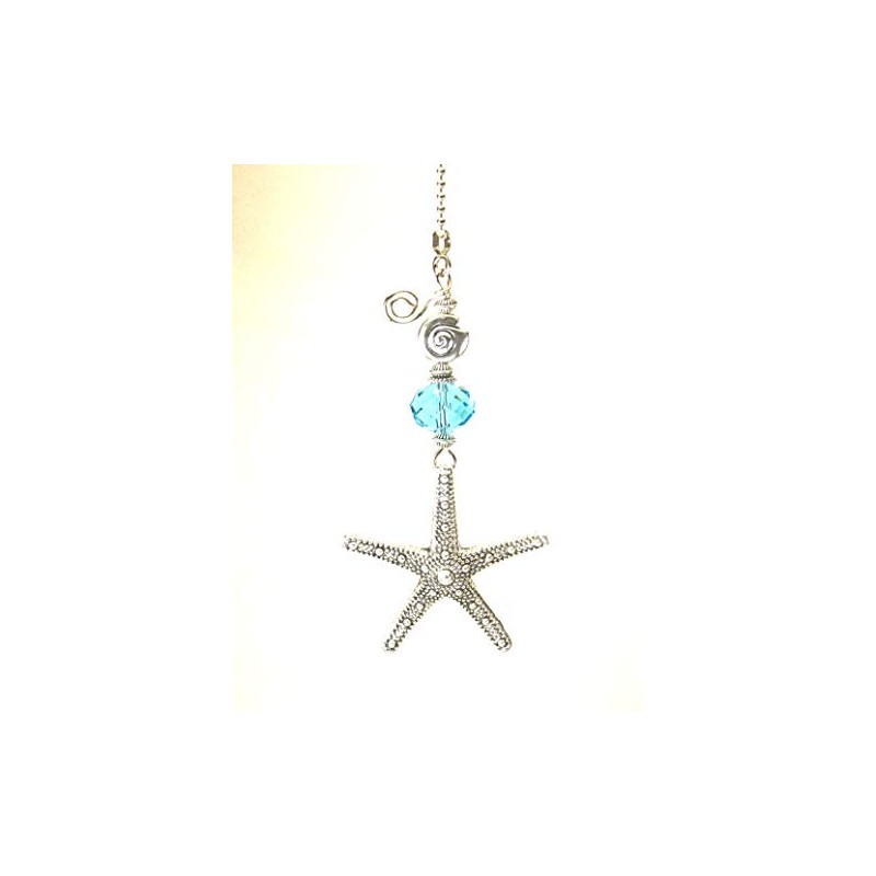 Textured Silvery Starfish with Turquoise Glass Ceiling Fan Pull