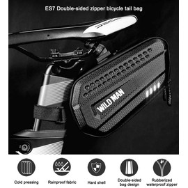 WILD MAN 1.2L Cycling Waterproof Hard Shell Bike Saddle Bag Under Seat for Road Mountain Bicycle Cycling(Black,ES7)