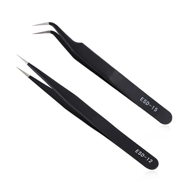 MIOBLET modern 2pcs Straight and Curved Pointed Tweezers for Eyelash Extension - Nail Sticker Rhinestones Gems Picker - Stainless Steel Precision Tweezers
