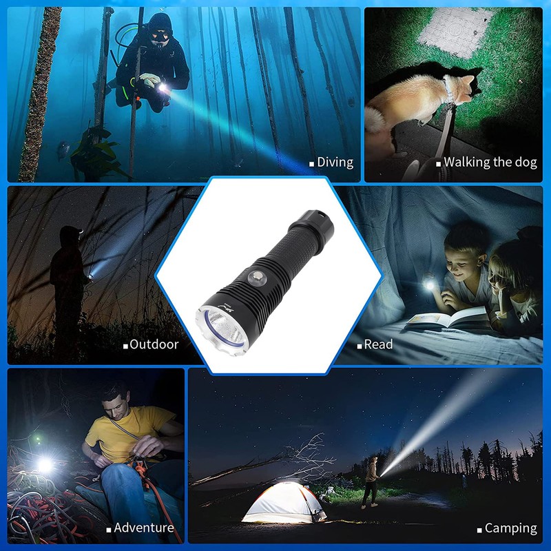Diving Flashlight LED IPX8 Waterproof Infinitely Dimmable 100M 3000LM White