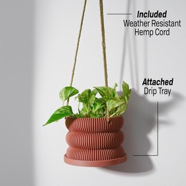 Hanging Planter for Plants With Attached Drip Tray, Indoor Outdoor Pot Unique Gift, Patio Decor, Cottagecore Decor, Entryway, Ribbed Bubble:_Green_4 Inch + Drainage
