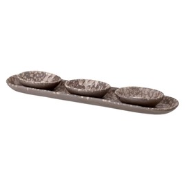 Bloomingville - Thea Tapas Set - Brown - Stoneware - Tray: (L x H x D) 35 x 1.5 x 8.5 cm / Bowls: (L x H x D) 9 x 2 x 6.5 cm - Set of 4