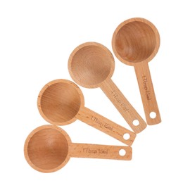 ULTECHNOVO 4pcs Wooden Coffee Measuring Spoon Beechwood Scoops for Coffee Tea Sugar Spices Kitchen Tools for Accurate Measurements for Home Cooking and Baking