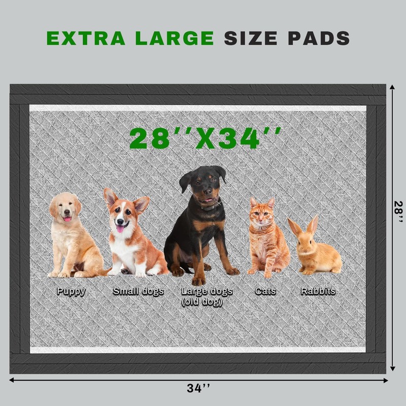 Charcoal Puppy Pads 28x34 Inches Extra Large Dog Pee Pads