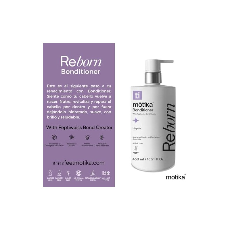 Motika Reborn Acondicionador Reparador 450ml Todo Tipo Cabello Sulfatos Parabenos