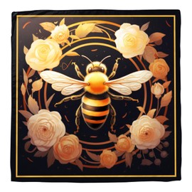 Zewurtuw Scarf Silk Feeling Large Square Satin Head Hair Wrap Lightweight Fashion Cute Aesthetic 27.5 Inches for Women Girls (D23-Bee)