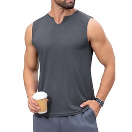HJHVK Men's Casual Tank Tops Knit V Neck Sleeveless T Shirts Summer Beach Lightweight Muscle Tee Grey XXL