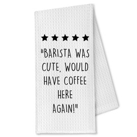 OTOUO Coffee Kitchen Towels, Coffee Lover Gifts Dish Tea Towels, Barista was Cute Would Have Coffee Here Again Decorative Hand Towels for Kitchen, Coffee Bar Station Decor, 16x24 Inch