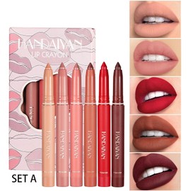 Jindi Juego de pintalabios Mate de 6 Colores,Lápiz delineador de Labios Suave Giratorio y de Corte Juego de pintalabios Mate de 6 Colores para Todas Las Estaciones