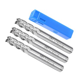 CoCud 4-Flute Spiral End Mill Bits, 1/4" Diameter 20mm Length, High Speed Steel Straight Milling Cutter with Storage Case- (Applications: for Plywood Hardwood Plastic), 3-Pieces