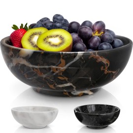 Gusto Nostro Luxury Black Marble Decorative Bowl for Coffee Table - Elegant Decorative Fruit Bowl for Kitchen Counter - Heavy Stone Entryway Catch All for Keys, Potpourri Holder Centerpiece, 8" Medium