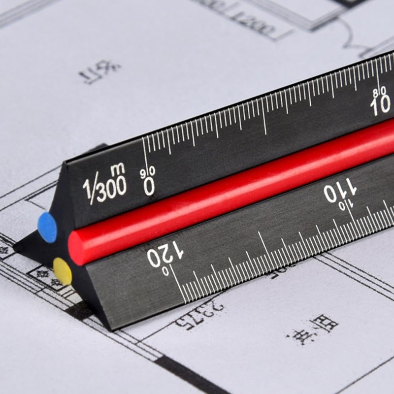 Metal Scale Ruler - 30cm Black Aluminium Triangular Scale Ruler