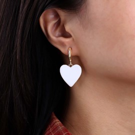 Cybche Enamel Heart Earrings Black Enamel Heart Drop Earrings C Shape Hoop Earrings Gold Half Hoop Dangle Earrings Black Love Heart Stud Earrings Jewellery for Women, Zinc, No Gemstone