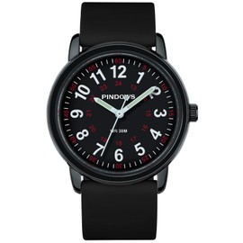 PINDOWS Watches for Women, Analogue Quartz Watches for Students, Women and Men, 30M Waterproof Military Time Display, Luminous, Easy to Read Dial, 2106N7:Black, Easy to read dial