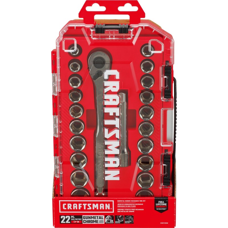 CRAFTSMAN Mechanics Tool Set, 1/2" Drive, SAE/Metric, 22 Piece (CMMT12030)