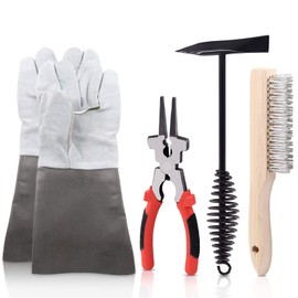 Rustark 4 Pcs Wire Scratch Brush Slag Removal Tool Set Contains 10 Inch Welding Chipping Hammer, Welding Mufti-Functional Pliers, Wire Brush, Welding Gloves for Cleaning Removing Slag