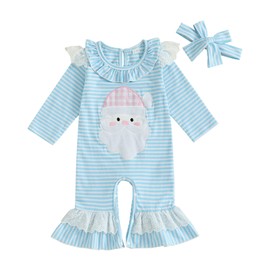 Doisbetthsay My First Christmas Baby Girl Outfit Newborn Baby Girl Christmas Santa Claus Long Sleeve Romper Jumpsuit Infant (K Blue, 12-18 Months)