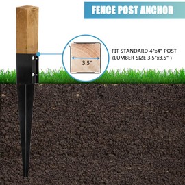 Furnishh 4x4 Fence Post Anchor Ground Stakes (Inner Diameter 3.5 x3.5 Inches), 24" Long Black Powder Coated Post Spikes for Mailbox, Set of 4