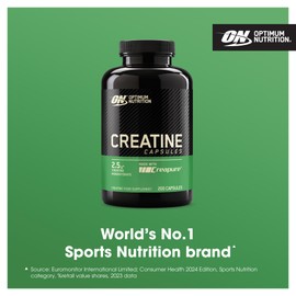 Optimum Nutrition Optimum Nutrition Creatine Capsules with 2500 mg of Unflavoured Creatine Monohydrate per Serving, Creatine Food Supplement Capsules to support performance, 100 Servings, 200 Capsules