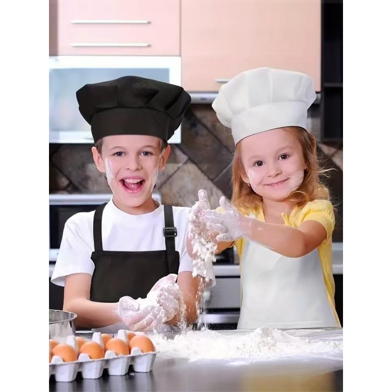 Zwenjuan Children's Apron and Chef's Hat Set, Adjustable Children's Cooking